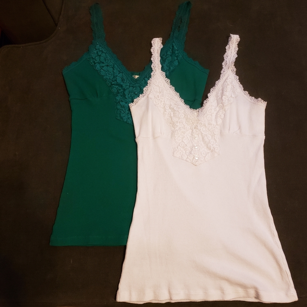 Lace trim ribbed tanks